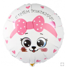  К 18" РУС ДР Кошка с розовым бантиком